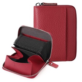 GOIACII Women's Small Purse, Many Card Slots, RFID Protection Card Holder, Burgundy red, Minimal