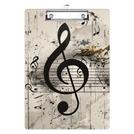 Music Note Clipboard,Decorative Clip Board with Metal Clip Cute Plastic Clipboards A4 for Nurses, Students, Office（Standard Size 8.5" x 12.5"）