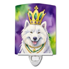 Caroline's Treasures Samoyed King of Mardi Gras Ceramic Night Light Compact, UL-Certified, Ideal for Bedroom, Bathroom, Nursery, Hallway, Kitchen, 6x4x3, Multicolor
