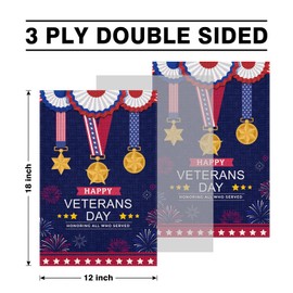 Happy Veterans Day Garden Flag Blue 12×18 Inch Double Sided Burlap Patriotic Flag for Memorial Day, Fourth of July, Veterans Day Decorations