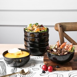 vicrays Ceramic Cereal Bowls Set - Porcelain 26 Ounce Soup Salad Bowls Set - Rice Dessert Cream Bowls Set - Chip Resistant Dishwasher Microwave Safe - Set of 6 (Black)