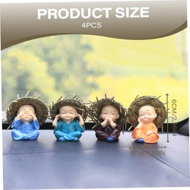 Brazilian Wood Plant 4PCS Baby Buddha Statue, 2x2.4 Inch Resin Mini Brazil Lucky Wood with Straw Hat, Cute Monk Buddha Decor for Potted Plants, Car Dashboard, Home, Office, Table