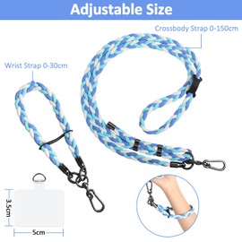 AULEEP 2pcs Cell Phone Lanyard, Crossbody Phone Lanyard Adjustable Lanyard for Phone, Universal Phone Lanyard Anti Theft Phone Neck Lanyard Cell Phone Lanyard Wrist Strap for Women Men (Blue)