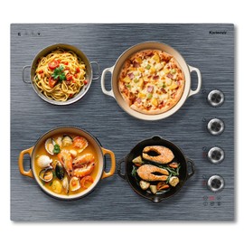 Karienvir Electric Cooktop 24 Inch, 4 Burner Electric Stove 6000W, Brushed Grain, 9 Power Levels, 220V-240V Built-in Electrics Radiant Cooktop, Knob Control, Safe Lock, Timer, Pause