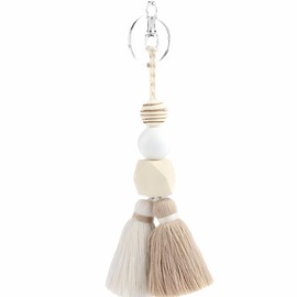 [Iris Apricot] Limited Edition Kraftworks Tassel Keychain Lanyard Key Ring Bean Bag Plush Mini Size Keychain, white