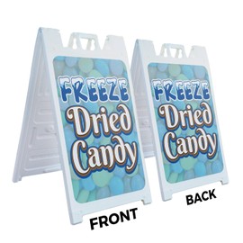 Freeze Dried Candy 24" x 36" Double Sided A-Frame Sidewalk Sign, Includes 2 Plastic Inserts | Foldable Portable White Signicade Sandwich Board Signs