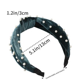LOVNFC Trendy Women's Headband Set Stylish Knotted Headbands and Hair Loops for Girls with Wide Knot Headscarves in Pearl Velvet - Non-Slip & Fashionable Green Beige