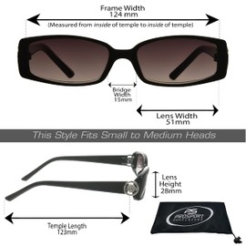 proSPORT Reading Sunglasses for Women Tinted Readers +1.75 Black Frame Smoke Lens Small Rectangle Silver Lion Crest Medusa Emblem Logo Plastic