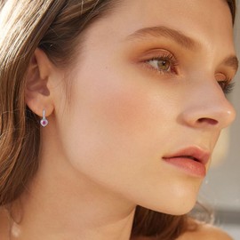 MEIDERBO Pink Cubic Zirconia Hoop Earrings 925 Sterling Silver Hypoallergenic CZ Heart Dangle Huggie Earrings Christmas Birthday Jewelry Gifts for Women