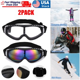 2pcs Adults Youth Snow Sports Skiing Goggles Anti-UV Wind Motorcycle Ski Glasses
