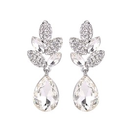 Ever Faith® Art Deco Crystal Party Earrings in Sapphire Blue, Silver Tone, Alloy