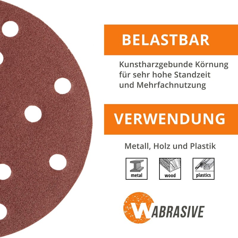 Velcro Sandpaper 150 mm Diameter, Sanding Discs-Velcro, Eccentric Grinder, 15