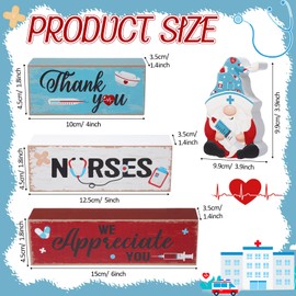 Blosssound 4 Pcs Nurse Appreciation Week Decorations Table Centerpieces Thank You Nurse Wooden Signs Blue Gnome Block Gifts for Medical Rn Students Graduation Party Supplies Tiered Tray Mantel Shelf