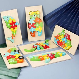 MODERNGENIC Wooden 'Bus' 3D Jigsaw Puzzle for Kids, Animal Number Block Puzzles for Toddlers, Educational Learning Montessori Toys for Boys and Girls (Bus)