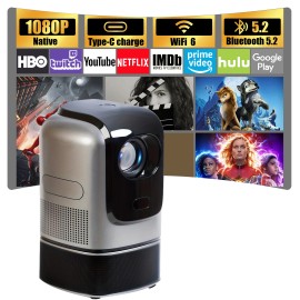 Portable Projector 4K Android, Smart Wireless Screen Mirroring WiFi 6 and Bluetooth Support,Home Movie Projector TS-1color: Black, plug: US