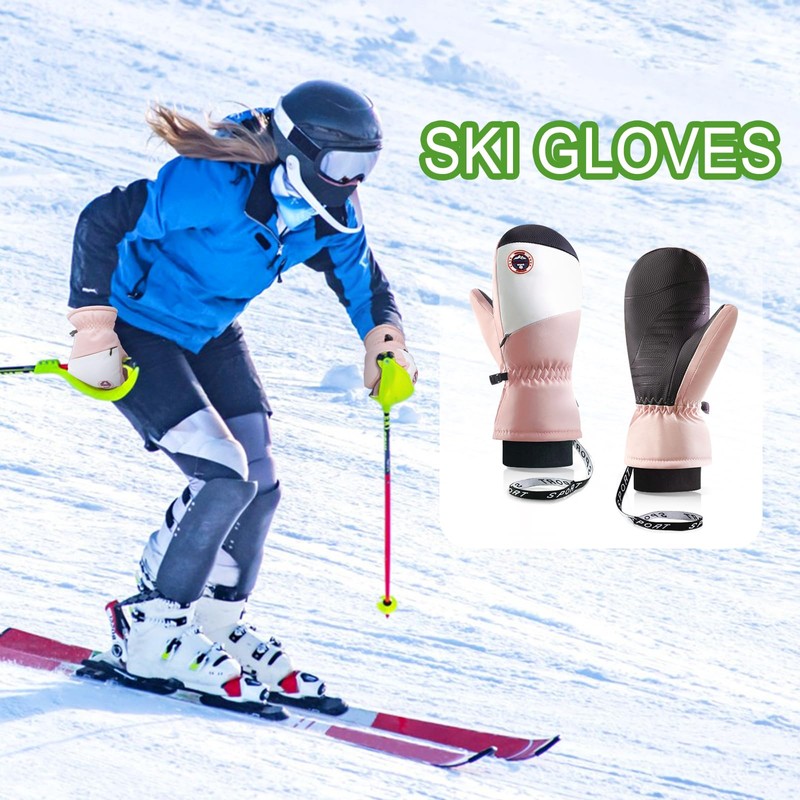 Feelorna Women's Ski Mittens, Waterproof Anti-Slip Snow Gloves for Skiing