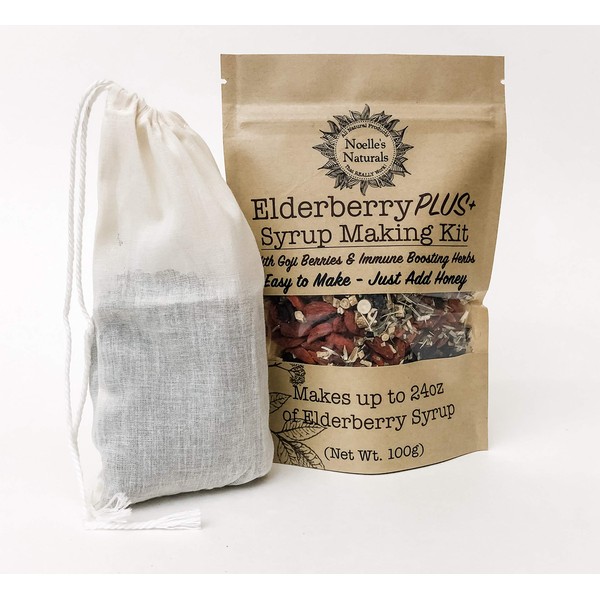 Elderberry Plus+ Syrup Making Kit - Makes 24oz - Just Add Your Own Honey - Natural and Organic Ingredients - Includes Free Brew Bag