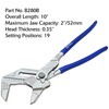 10" Pliers Wrench, Smooth Jaws, 2" Maximum Jaw Opening, SAE