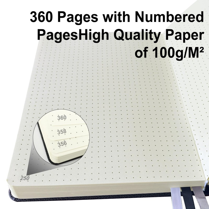Mlife A5 Dotted Notebook,360 Pages Thickened Journal Notebooks,Premium 100g/M² Ink