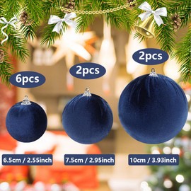 ZningEsxi 10pcs Velvet Christmas Ornaments Ball Handmade Fabric Xmas Hanging Balls Mixed Size Lightweight Christmas Tree Family Holiday Wedding Decor - Blue