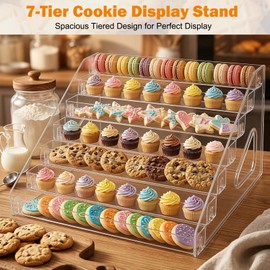 Dojomadf 2 Pack Clear Acrylic 7-Tier Cookie Display Stand, Tiered Dessert Stand for Cupcakes, Cookies & Pastries, Ideal for Bakers, Vendors, Birthday Parties, Craft Fairs & Market Booths