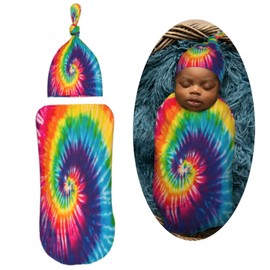Muishi Tie Dye Newborn Swaddle Blankets Hat Sets Soft Baby Receiving Blanket Swaddle Sack for Baby Shower Infant Boy Girl Gift