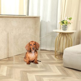 Clear Acrylic Freestanding Dog Gates for The House – Folding 3-Panel Pet Gates for Doorways, Indoor Stairs, and Hallways, Transparent Barrier for Dogs, Puppies, and Cats