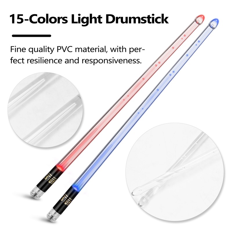A Pair of Glow Drumsticks 15-Colors Light Drumstick Light Up