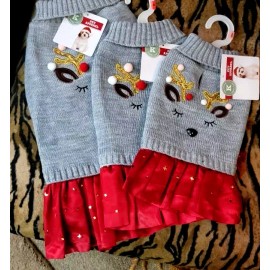 Pet Sweater Dress Reindeer Winter Christmas xs sm med new ea.