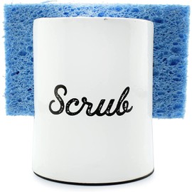 AuldHome White Enamel Sponge Holder; Rustic Enamelware Kitchen Sink Accessory