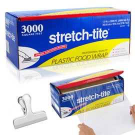 Stretch Tite Plastic Wrap For Food With Slide Cutter 3000 Feet With a Scooply Bag Clip