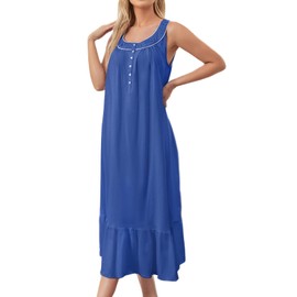 MZROCR - Camisones de algodón para mujer, suave, sin mangas, para adultos, para mujer, ropa de dormir con volantes, 100% algodón, azul real, L