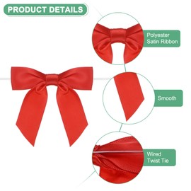 M METERXITY 50-Pack Satin Ribbon Twist Tie Bows, 3.5 Inch Bow Twist Ties, Satin Ribbon Bows for Craft DIY/Baked Goods/Hair Bow Sewing/Wedding/Birthday/Party [Red]