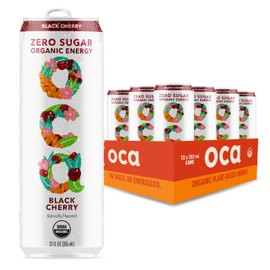 OCA ZERO Black Cherry, Organic energy drink, zero sugar, gluten-free, vegan plant-based, 12 Fl Oz (12-pack)