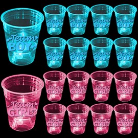 mishunyus 24-Pack Glow in the Dark Gender Reveal Cups - Team Boy & Girl Baby Shower Party Supplies (12 Blue + 12 Pink) 16 oz Plastic Cups for Gender Announcement Party Decorations