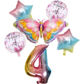 DIWULI Butterfly Balloons 4 Years - Number Birthday