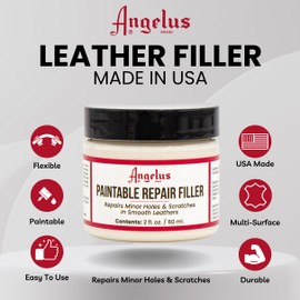 Angelus Leather Filler for Filling or Repairing Holes, Tears, Cracks, Scratches, for Leather Car Seats, Furniture, Shoes - Flexible | Made in USA - 2 fl oz