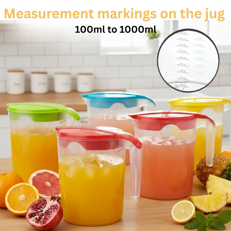 1 x Plastic Jug 1Litre Fridge Door Water Jug -