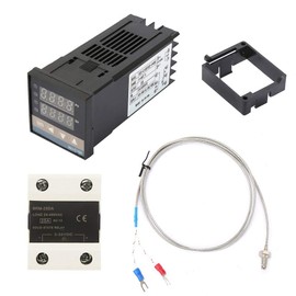 REX-C100FK02-V and DN Temperature Controller Kits AC110-240V 50/60HZ PID Digital Display Thermostat Kit 0-400℃ K-type Thermocouple Solid State Relay Set for Industrial Food Machinery