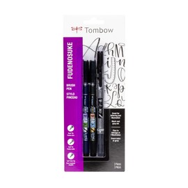 Tombow 62039 Fudenosuke Brush Pens, 3-Pack. Soft, Hard, and Twin Tip Markers for Calligraphy and Art Drawings
