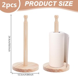 GOMAKERER Set of 2 Wooden Paper Towel Holders, Tissue Rack for Worktop, Standing Paper Towel Roll Holder for Kitchen and Bathroom, Versatile Paper Roll Organiser, 24.45 cm High