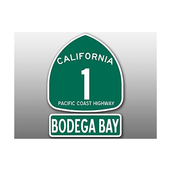 American Vinyl (2Pcs) PCH 1 and Bodega Bay Sign Shaped Sticker (Highway ca rv Beach Route Road)