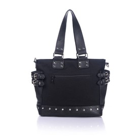 NACZHLOVELL Women's Tote Bag, Shoulder Punk with Rivets, Handbag, 2-Way, Cross-body, Large Capacity, Waterproof, For Work or School or Travel, Black