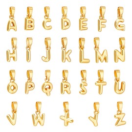 PH PandaHall - 26 dijes chapados en oro de 18 quilates con letra de burbuja, dije con inicial dorada para hacer joyas, arete, pulseras, collares, bricolaje, día de la madre, 10 x 6 mm