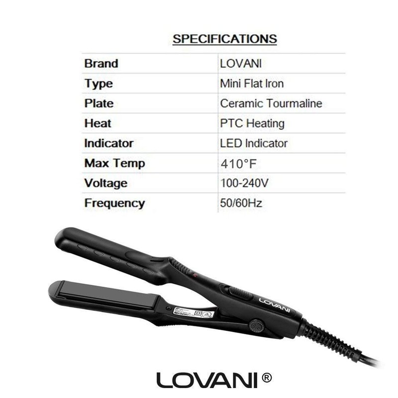 LOVANI Mini Flat Iron, Tourmaline Ceramic Small Hair Straightener, Dual