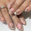 Rchovsam Fall Almond Press on Nails Short Fake Nails Gold