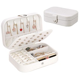 Cedilis Jewelry Box for Travel, Double Layer Necklace Earring Ring Travel Jewelry Organizer Case, Sparkle Synthetic Leather Jewel Cabinet Holder Case for Women, Glitter White