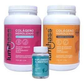 Pack 2 Colágeno Hidrolizado Lumihass Fresa Y Naranja 1.2 Kg I 48 Porciones c/u I Con Omega 3 + Aguacate + Magnesio + Acido Hialurónico + Biotina I Pie