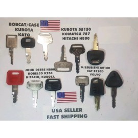 All (12) Heavy Equipment Key Set, Hitachi, John Deere, Cat, Volvo, Kubota, Bobcat