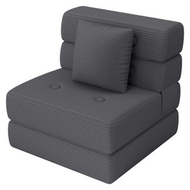 Folding Sofa Bed, One-Piece High-Density Foam Sleeper Chair, Grey, Single